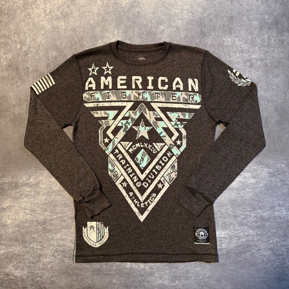 American Fighter Mens Training Division Long Sleeve Thermal Shirt Gray M